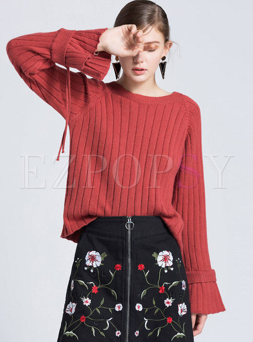 Stylish Flare Sleeve Loose Knitted Sweater