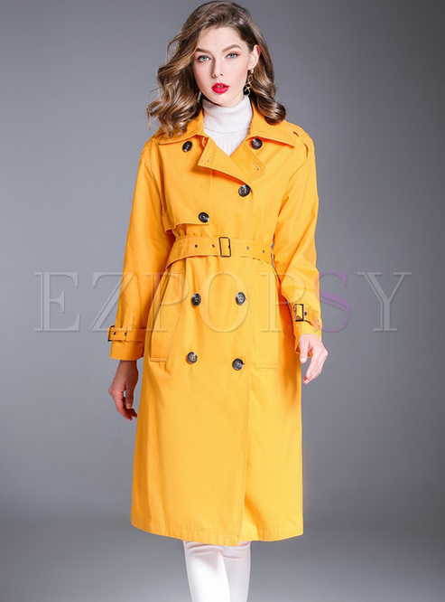 Yellow Double-breasted Trench Coat