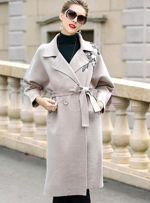Apricot Street Gathered Waist Turn Down Collar Trench Coat