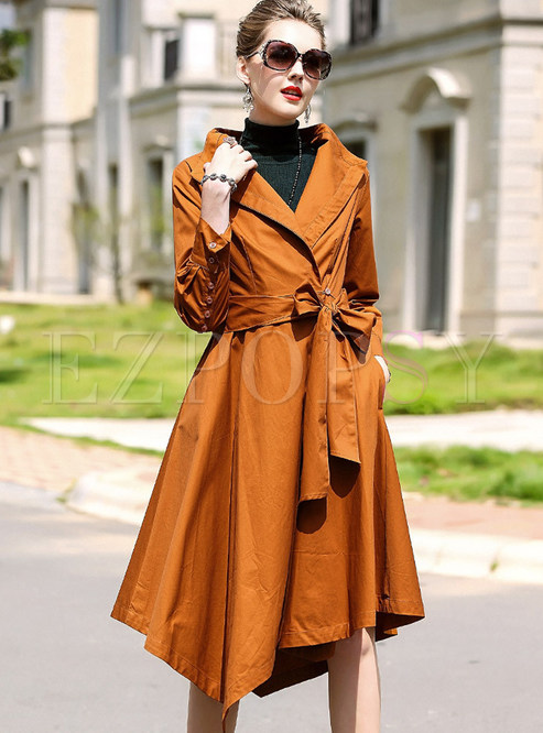 Chic Asymmetric Belted Long Trench Coat