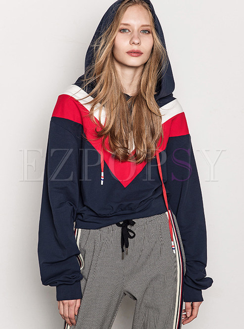 Stylish Hooded Contrast Color Hoodie