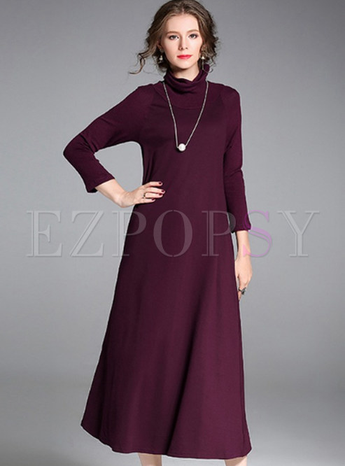 Dresses | Maxi Dresses | Wine Red Elegant Turtleneck Maxi Dress