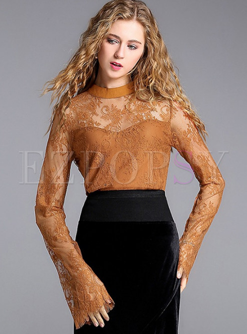 Sexy Lace Patch O-neck T-shirt