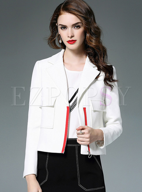 White With Pockets Notched Coat