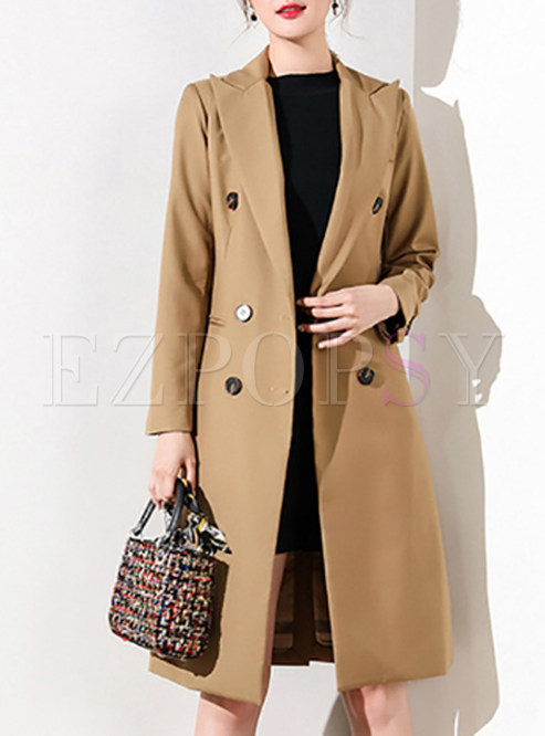 Khaki Brief Double-breasted Notched Coat