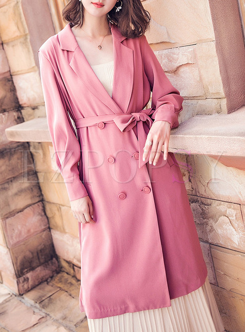 Street Pink Belted Trench Coat