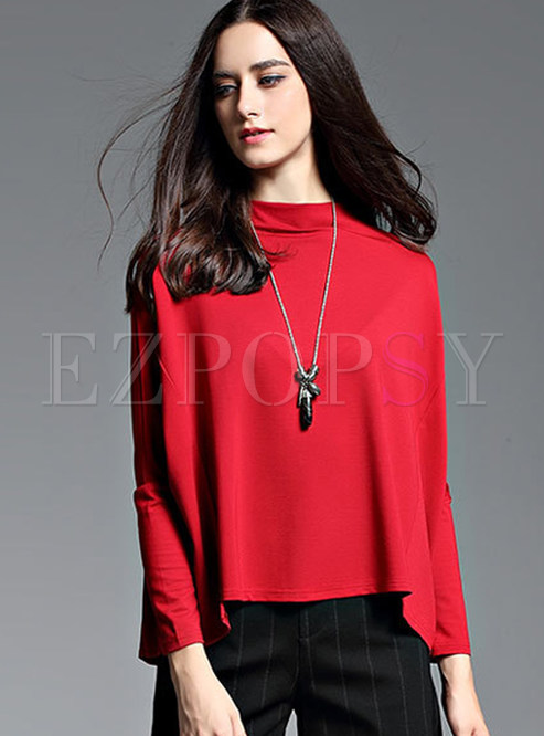 Red Brief Loose Long Sleeve T-shirt