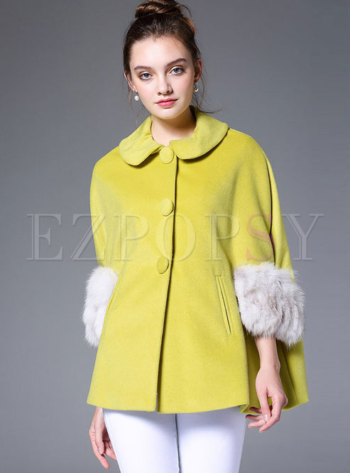 Yellow Cute Turn Down Collar Loose Coat
