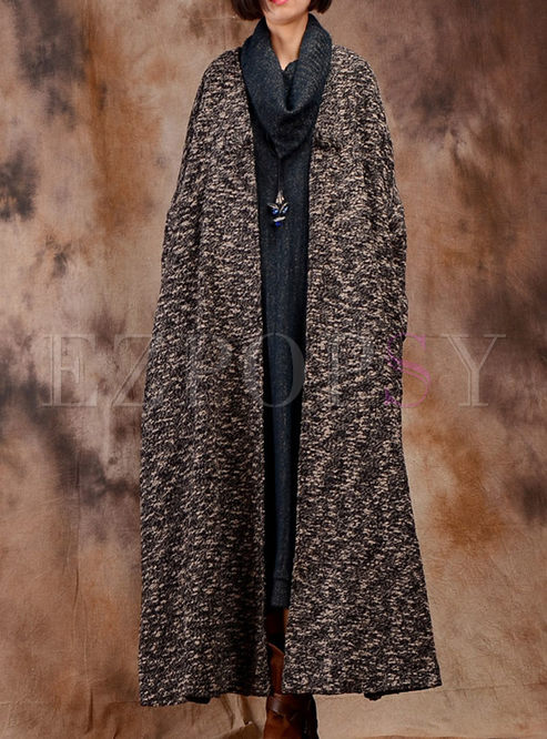 Chic Loose V-neck Long Sleeve Woolen Coat