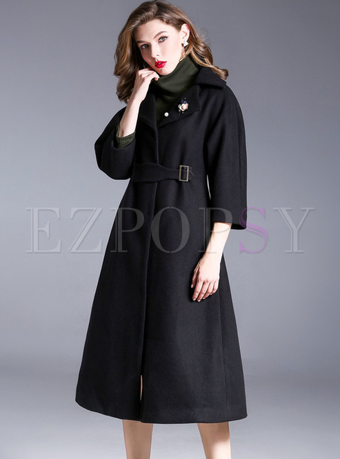 Brief Brooched Lantern Sleeve A-line Coat