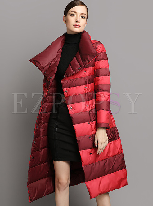 Stand Collar Color-blocked Down Coat