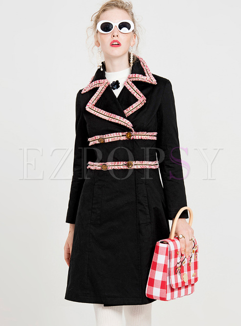 Chic Color-blocked Waist Trench Coat