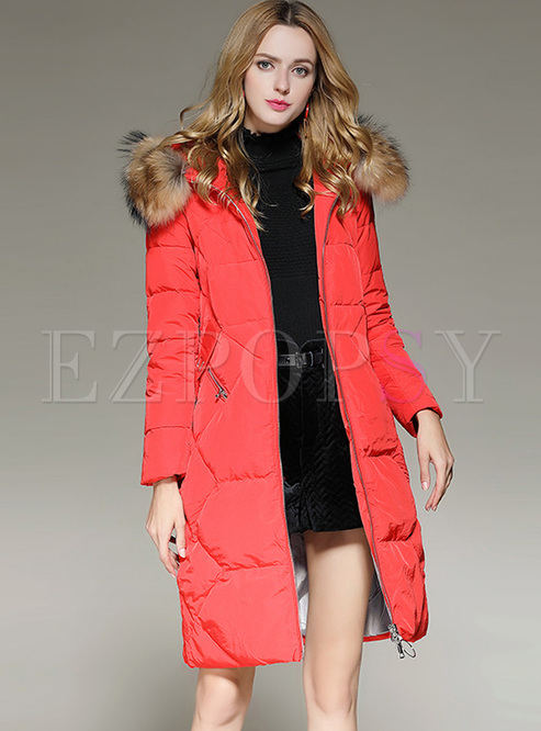 Outwear | Down Coats | Red Hooded Thicken Down Coat
