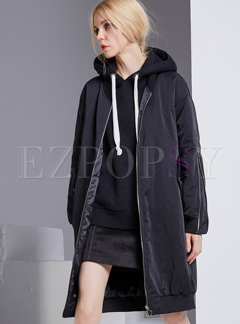 Brief Zip-design Stand Collar Down Coat