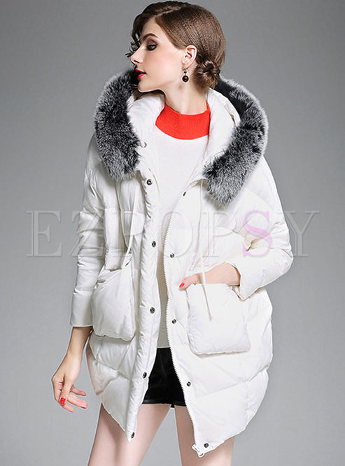 Stylish Hooded With Fox Fur Down Coat