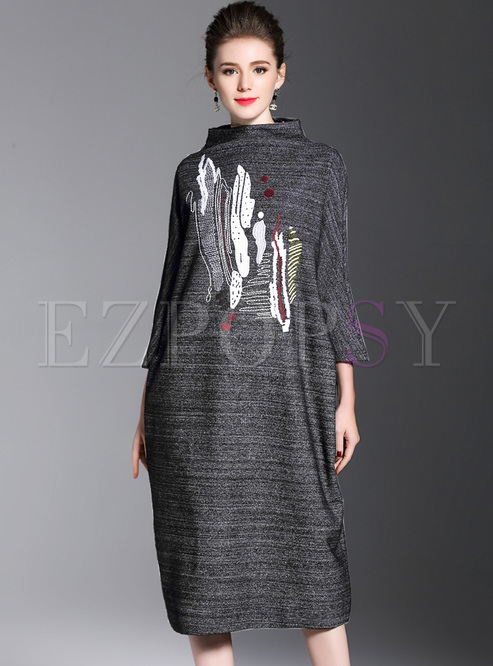 Casual Embroidery Straight Knitted Dress