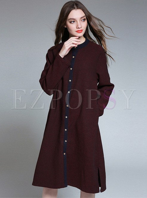 Brief Color-blocked Single-breasted Straight Shirt Dress