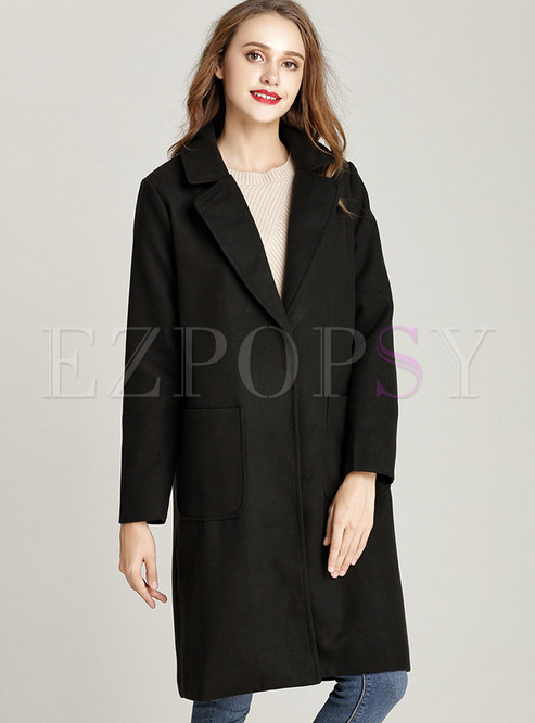 Black Straight Overcoat With Pockets
