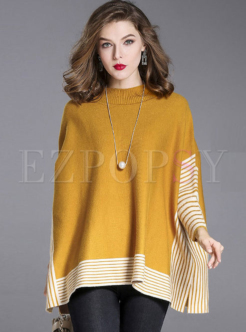 Striped Splicing Slit Loose Knitted Sweater