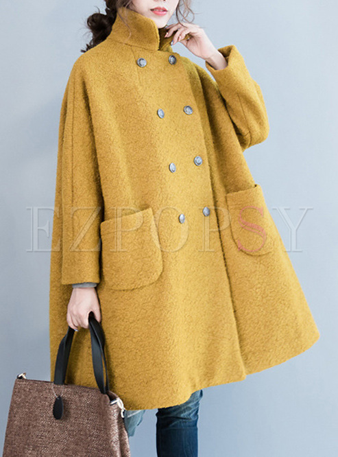 Outwear | Jackets/Coats | Yellow Oversized Notched Neck Thickened Coat