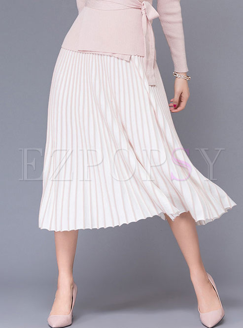 Stylish Splicing Knitted A-line Pleated Skirt