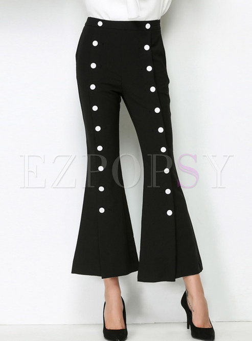 Fashion Button-design High Waist Flare Pants