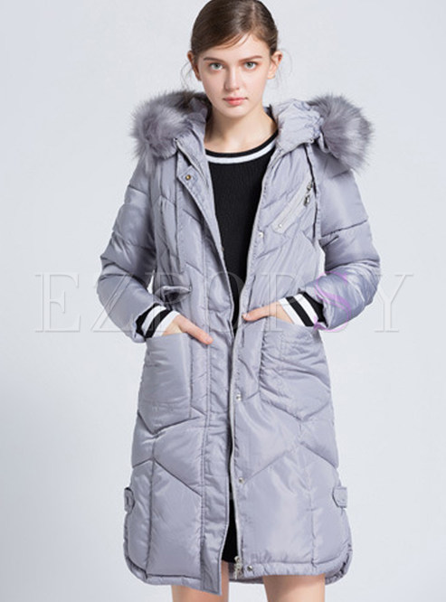 Brief Straight With Hooded Fur Collar Down Coat
