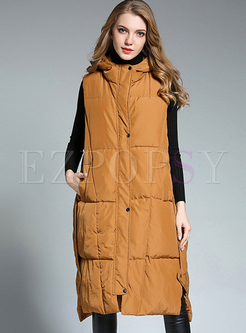 Camel Casual Hooded Down Vest