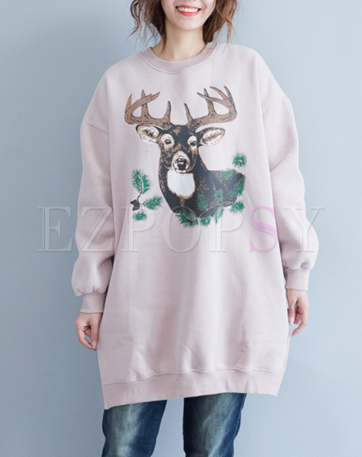 Casual Animal Print Split Long Sweatshirt