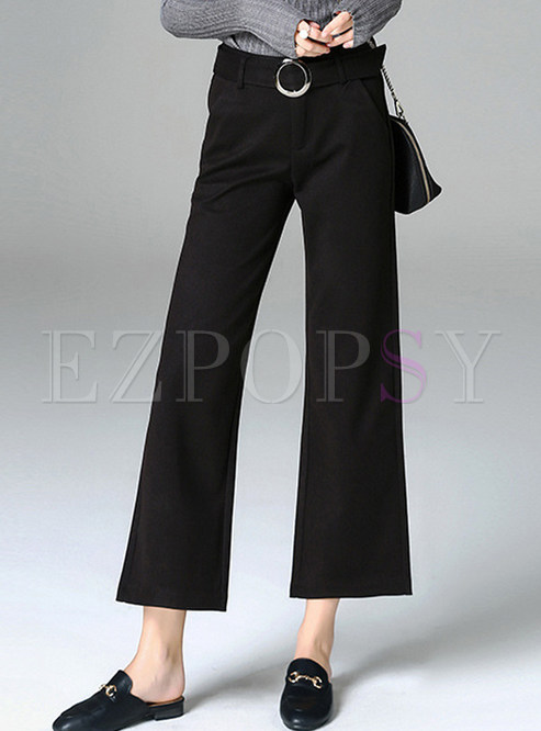 Black Brief Belted Straight Pants