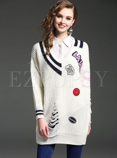 White Street Hole Loose Knitted Sweater