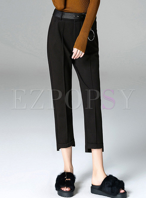 Black Brief Fitted Calf-length Pencil Pants
