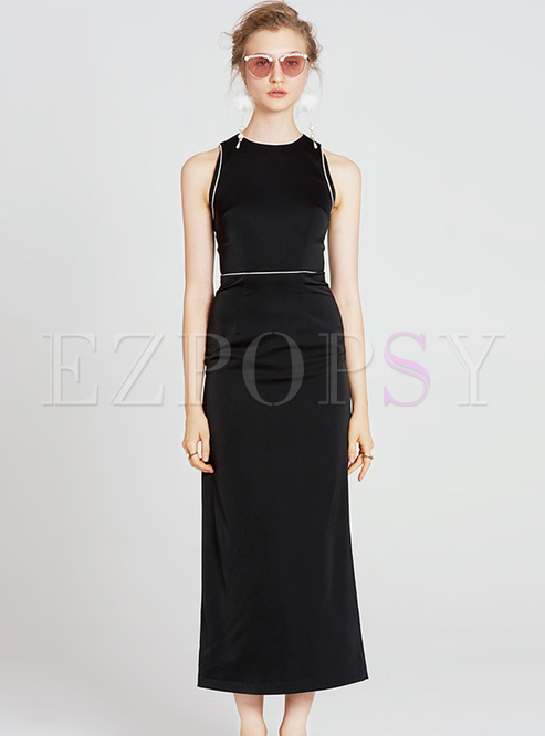 Black Sleeveless High Waist Maxi Dress