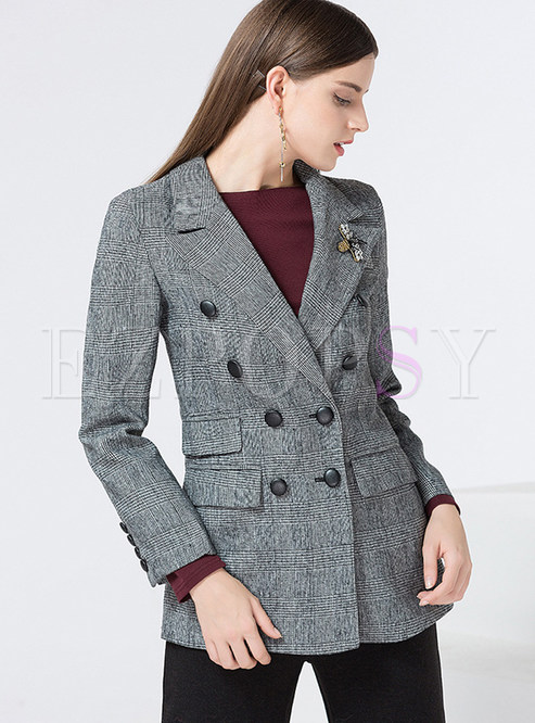 Chic Double-breasted Notched Checked Blazer