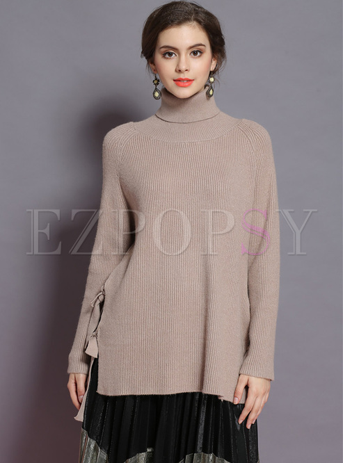Loose Tied High Neck Sweater