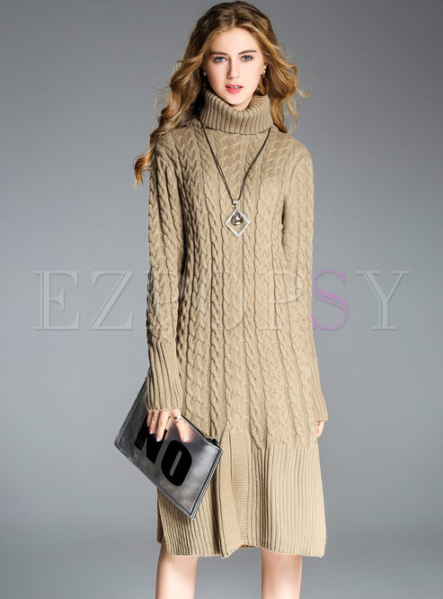 Dresses | Knitted Dresses | Brief Turtle Neck Thicken Knitted Dress