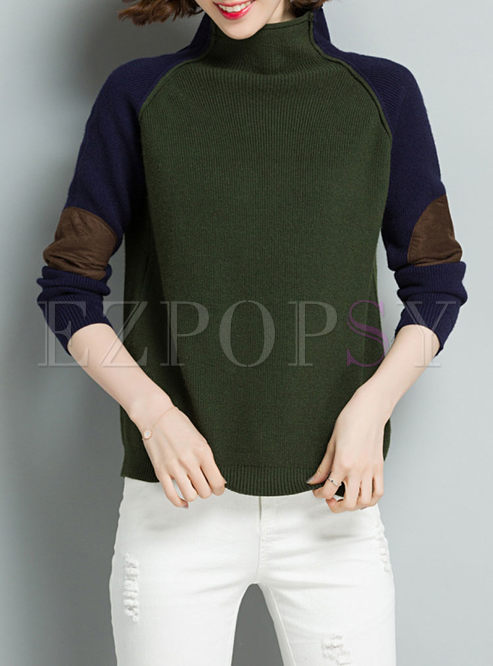 Brief Hit Color Turtle Neck Knitted Sweater