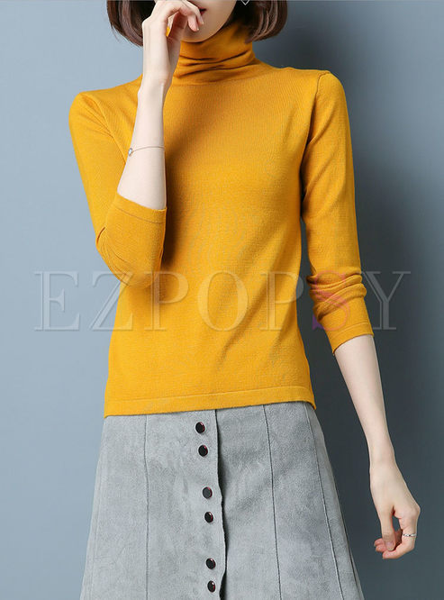 Slim Turtle Neck Long Sleeve Knitted Sweater