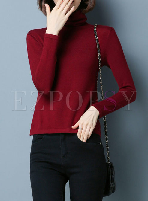 Slim Turtle Neck Long Sleeve Knitted Sweater
