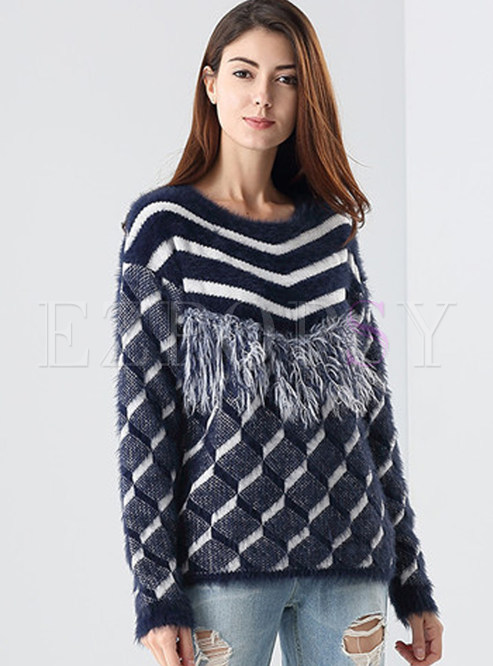Fashion Fringe Patchwork Pullover Sweater