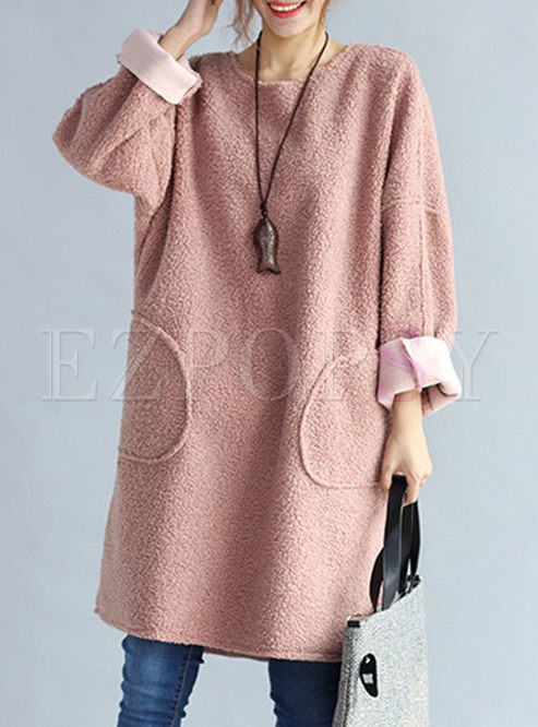 Causal Loose Long Sleeve Cashmere Shift Dress