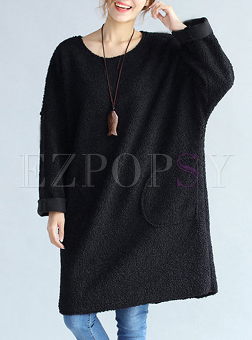 Causal Loose Long Sleeve Cashmere Shift Dress