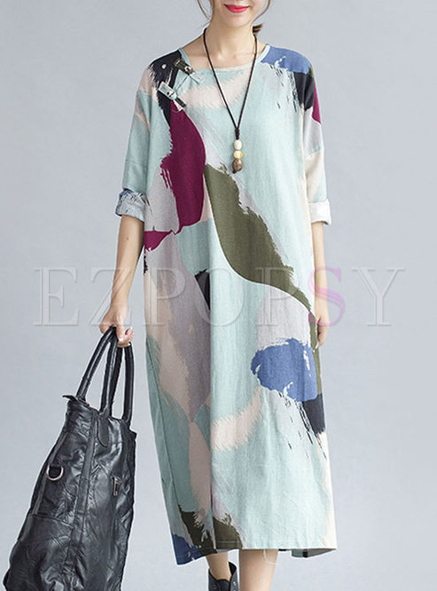 Loose Colorful Feather Print Shift Dress