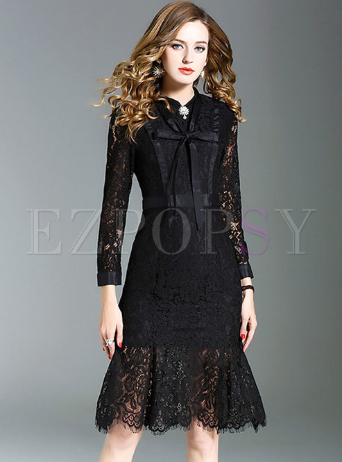 Elegant Gathered Waist Falbala Lace Bodycon Dress