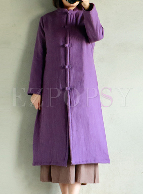 Purple Vintage Stand Collar Straight Coat