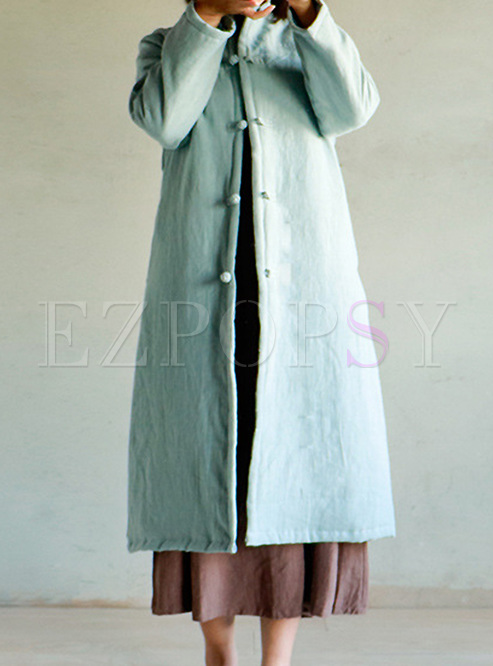 Blue Vintage Stand Collar Straight Coat