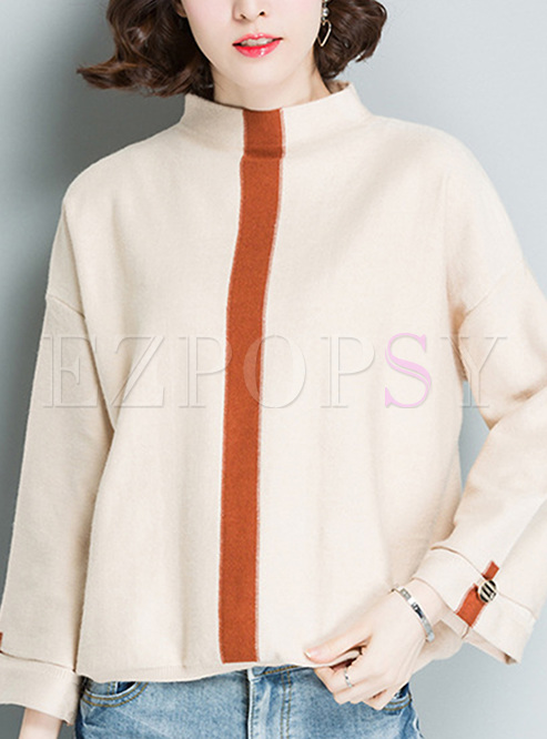 Loose Color-blocked Pullover Sweater