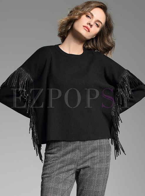 Brief Loose Tassel Knitted Sweater