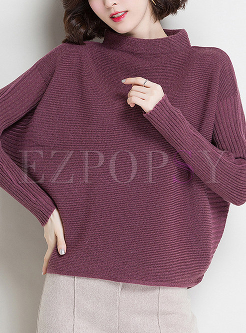 Brief Stand Collar Loose Knitted Sweater