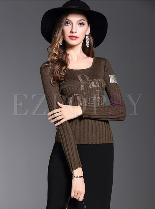 Slim Letter Pattern Patched Sweater
